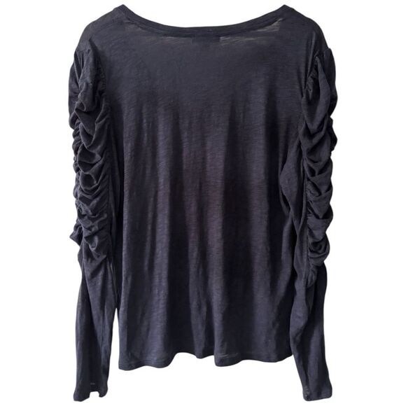 Express Navy Long Sleeve Ruched Sleeves Top NWT - Picture 2 of 4